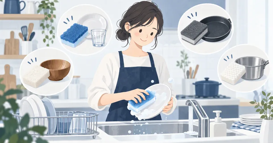 傷つけにくいキッチンスポンジの見つけ方｜洗うものに合わせて
