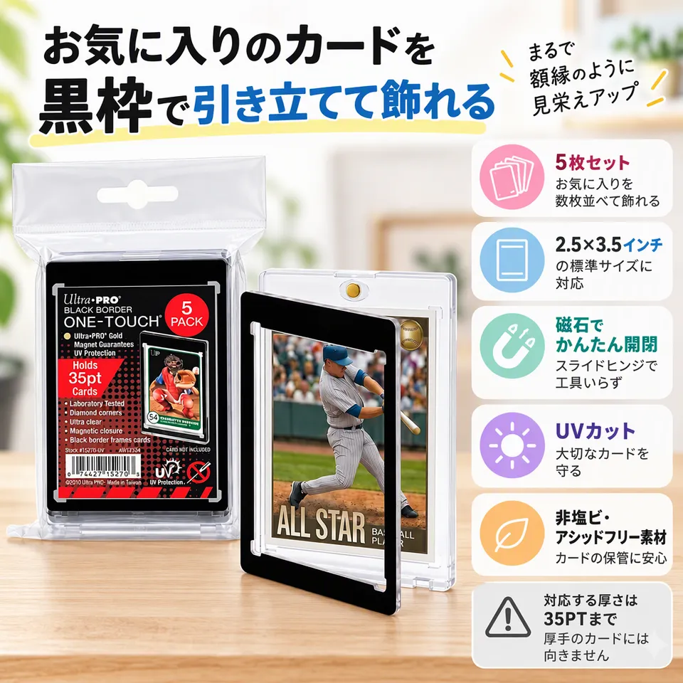 Ultra PRO 35PT 黒枠 5枚セットの要点：黒枠で引き立つ・工具なしで開閉・非塩ビ素材