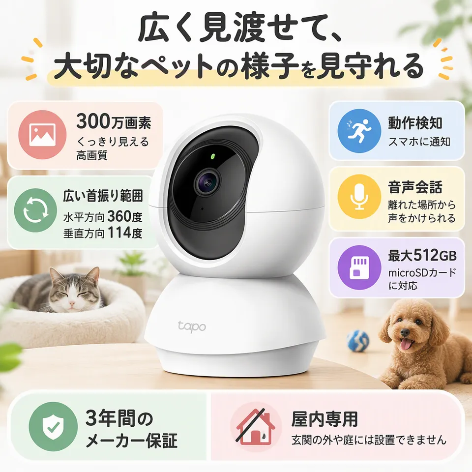 TP-Link Tapo C210/Aの要点：高精細な見守り映像・広い範囲へ首振り・動作通知と音声会話