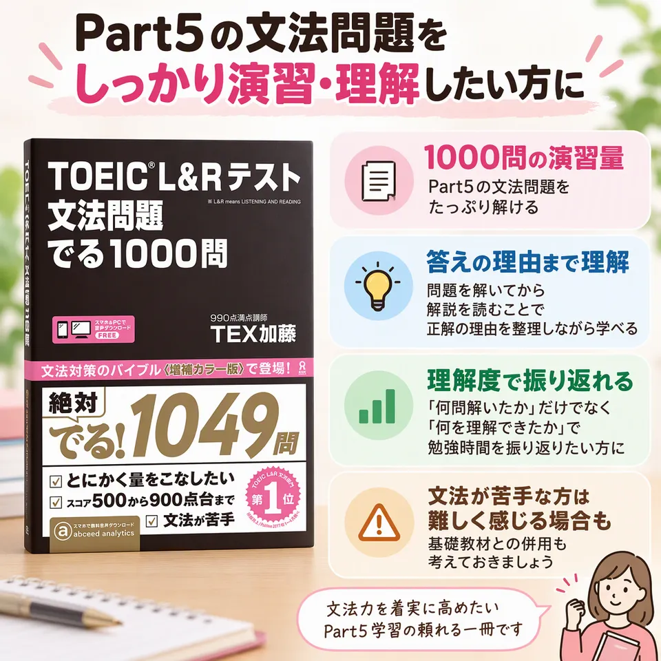 TOEIC L&Rテスト 文法問題 でる1000問の要点：演習量を重視・解説で理由を理解・文法対策に集中