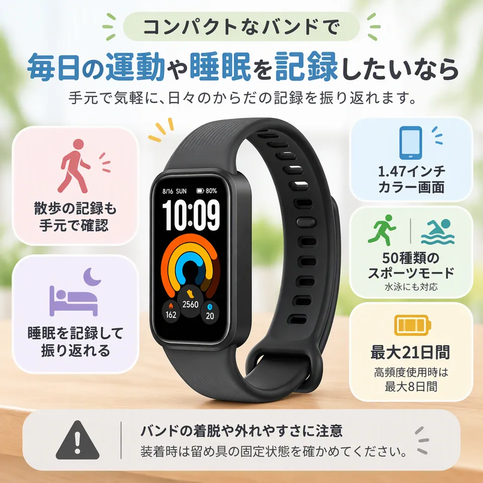 Xiaomi Smart Band 11 Activeの要点：薄型で軽量・日々の健康を記録・水泳にも対応
